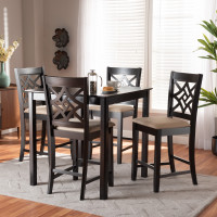 Baxton Studio RH340P-SandDark Brown-5PC Pub Set Baxton Studio Nicolette Modern and Contemporary Sand Fabric Upholstered and Dark Brown Finished Wood 5-Piece Pub Set